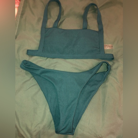 Teal Ribbed Bikini Set - Picture 1 of 2